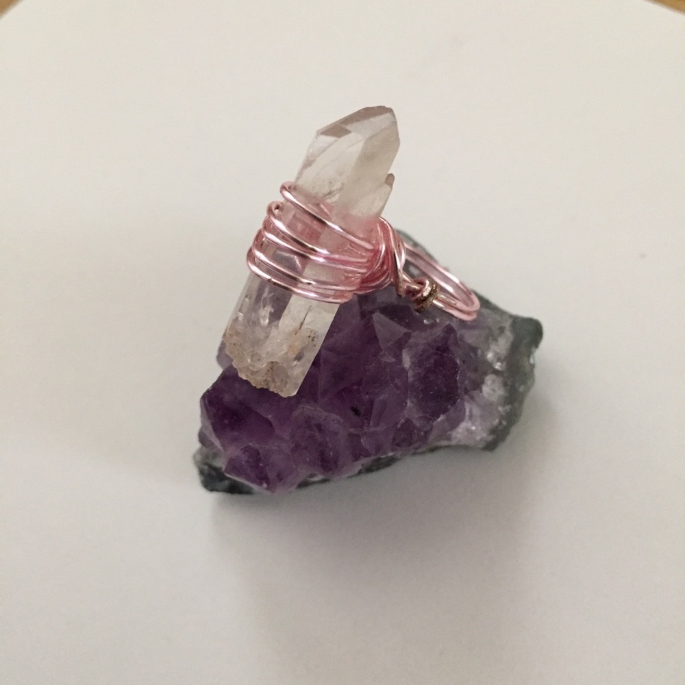 Clear quartz crystal ring